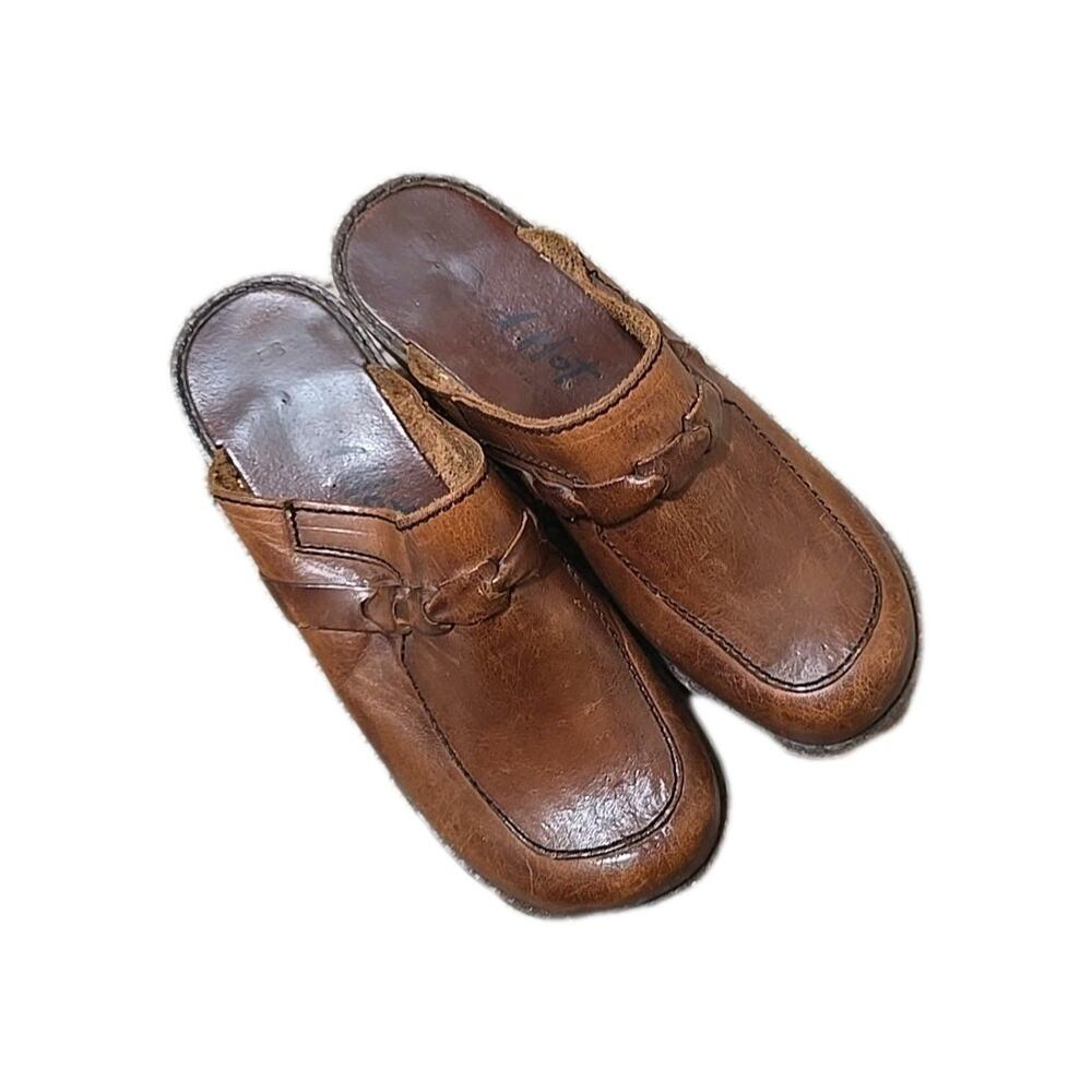 Vtg Red Hot Sharger Y2K Brown Leather Wooden Preppy Clogs Sandals Womans Size 6‎ - Picture 3 of 7